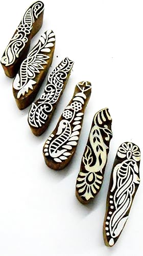Miniatura 3 de CraftsofIndia - Sellos de madera con estampado de henna mehendi con diseño de bordes (6 unidades)