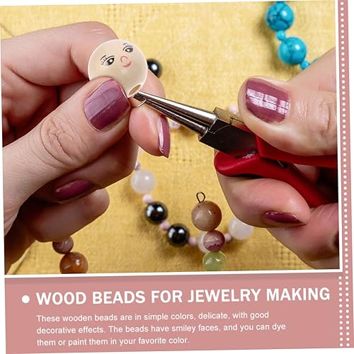 Miniatura 7 de EXCEART 50 pulseras de madera de ángel con cuentas de cara para hacer llaves espaciador para agujeros con cadena natural macramé cabeza sonriente