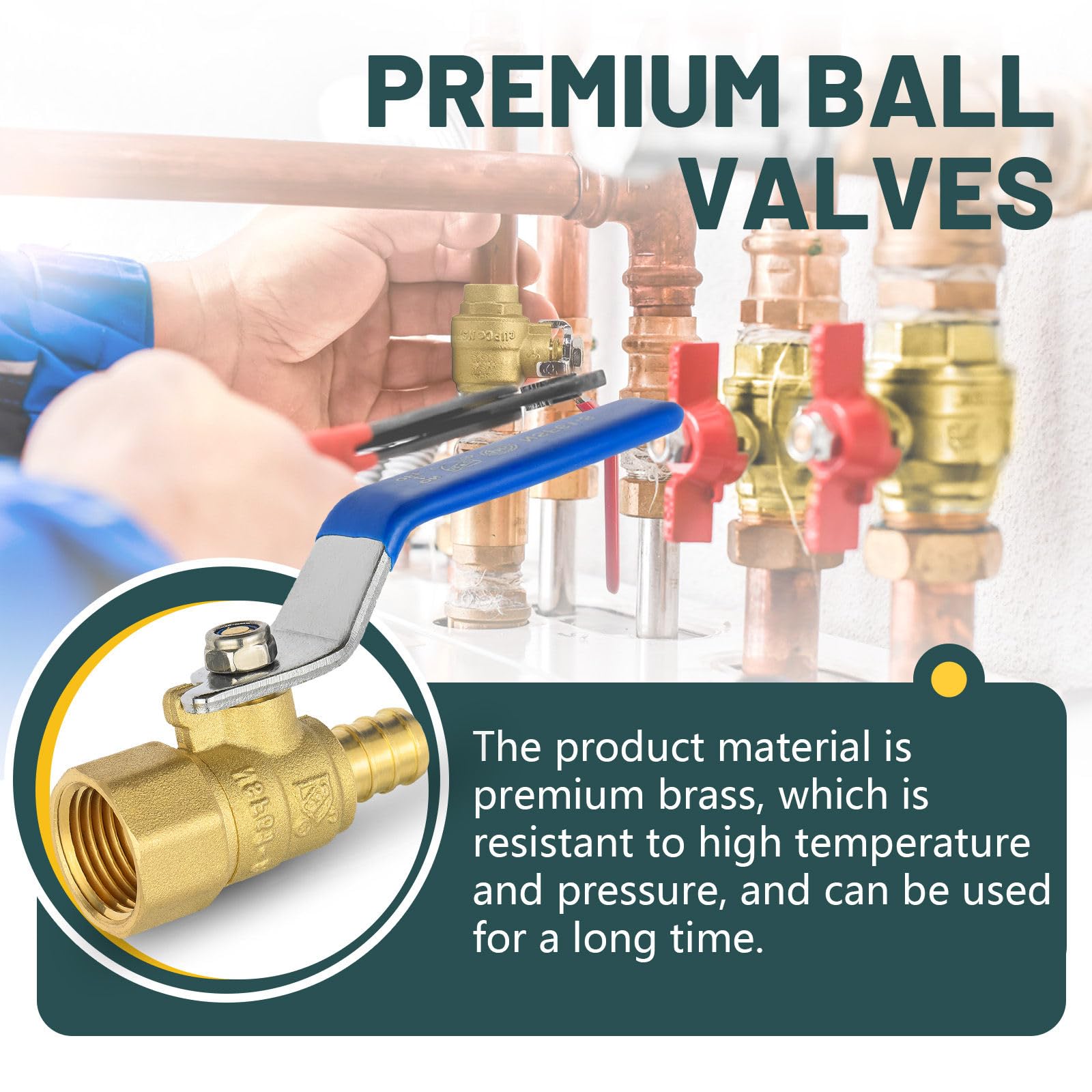 5 válvulas de bola, crimpado Pex de 1/2 pulgada x válvula de cierre NPT hembra de 1/2 pulgada, válvula de bola de cierre Pex B de puerto completo de latón para agua, aire, línea de