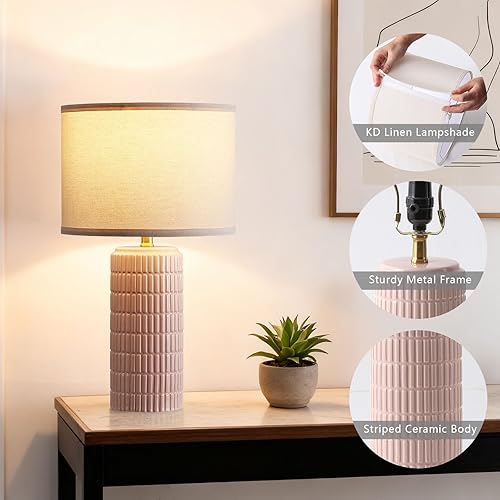 Miniatura 4 de Juego de 2 lámparas de mesa modernas de cerámica, lámpara de noche para decoración de dormitorio, lámpara de mesita de noche con 3 temperaturas de