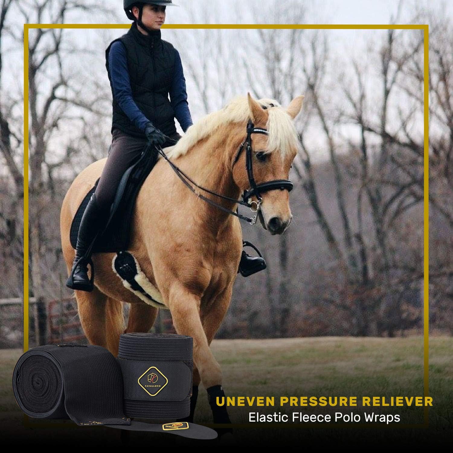 Kavallerie Elastic Fleece Bandages for Horses, Non- Slip and Snug fit Breathable Material for Injury Protection and Superior Legs Support, Stocking up Solution - Black - (2 Units Per Pack) : Pet Supplies
