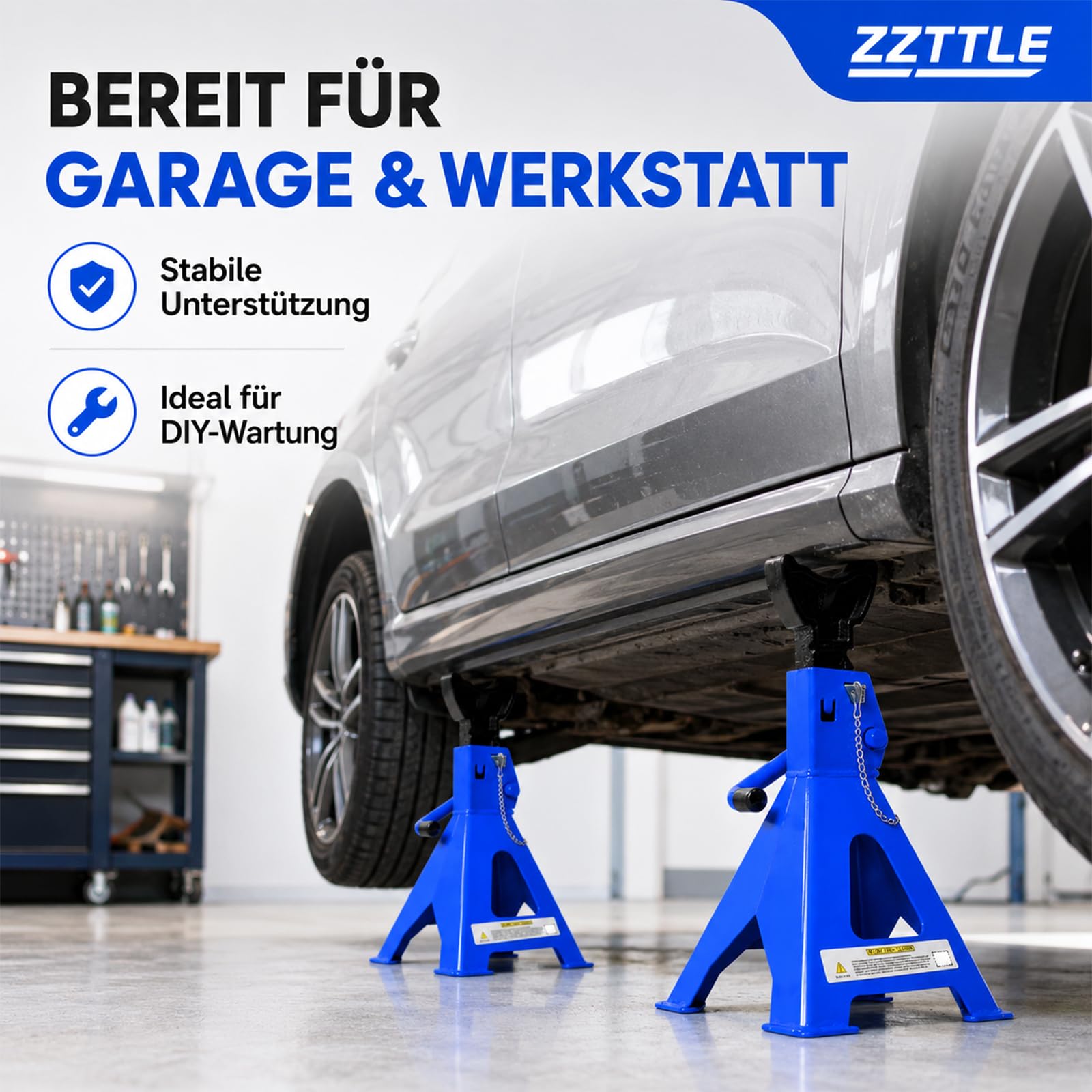 Lot de 2 chandelles avec goupille de sécurité et cric de voiture, capacité de charge de 3 tonnes, en fonte, béquilles de support pour voiture, 9 niveaux de hauteur, réglables en hauteur