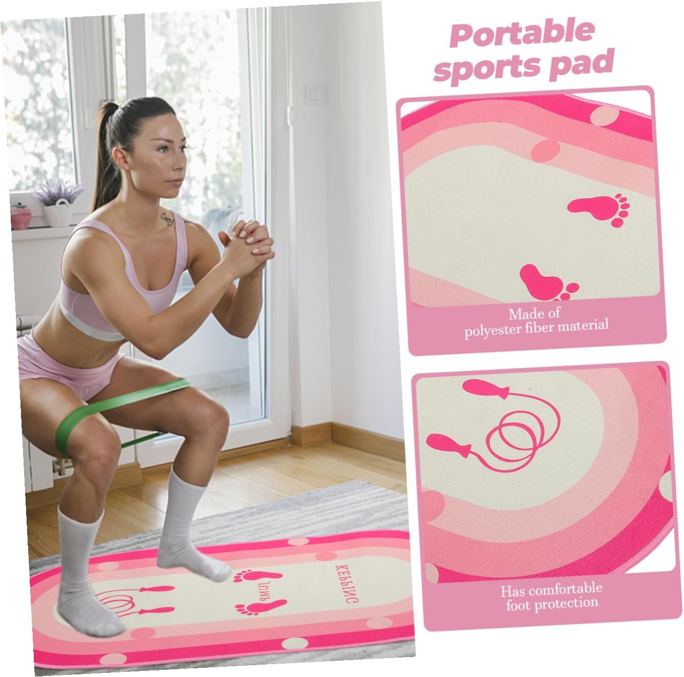 Multi-function Jump Rope Mat with Silicone Base, Thick Soundproofing Household Sports Pad 50x80cm Oval, Pink Indoor Fitness Workout Mat for Quiet Training and Exercise
