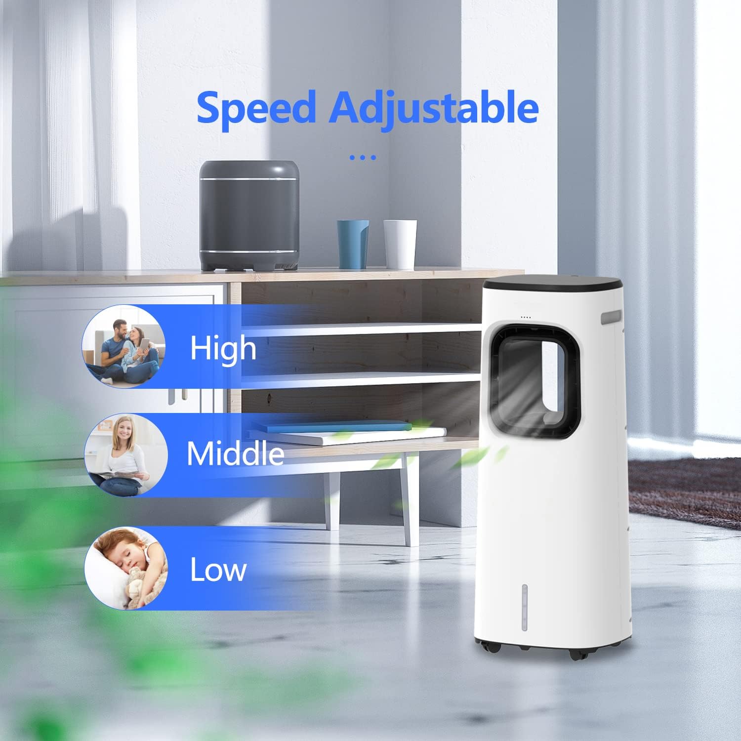 The SOOPYK IKT CLZ01 air cooler with indicators for High, Middle, and Low speed settings.