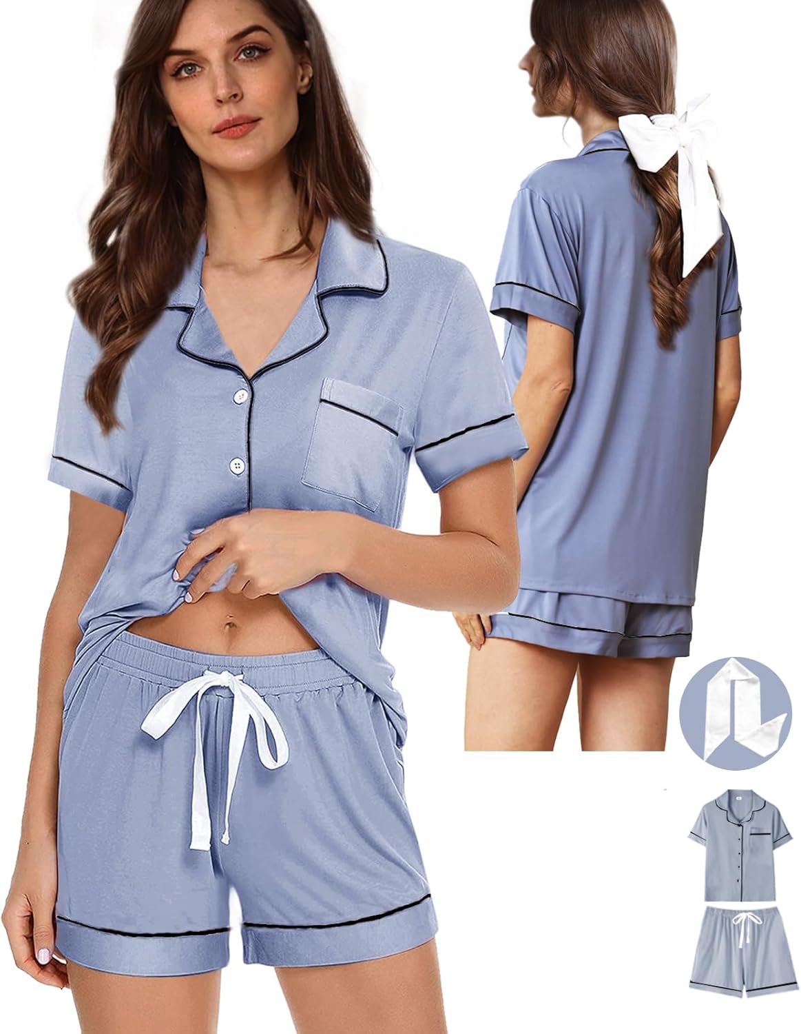 3Pcs Womens Pajamas Set XS-XXL Soft Sleepwear Knitted Pajama sets for women Button Down Pj Lounge Set Nightwear - Image 3