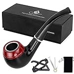 Hysagtek Tobacco Pipe Set - Short Handle Curved Smoking Pipe with Foldable Pipe Stand Holder, Perfect Beginner Pipes Kit with Gift Box Travel Tobacco Pouch and Accessories