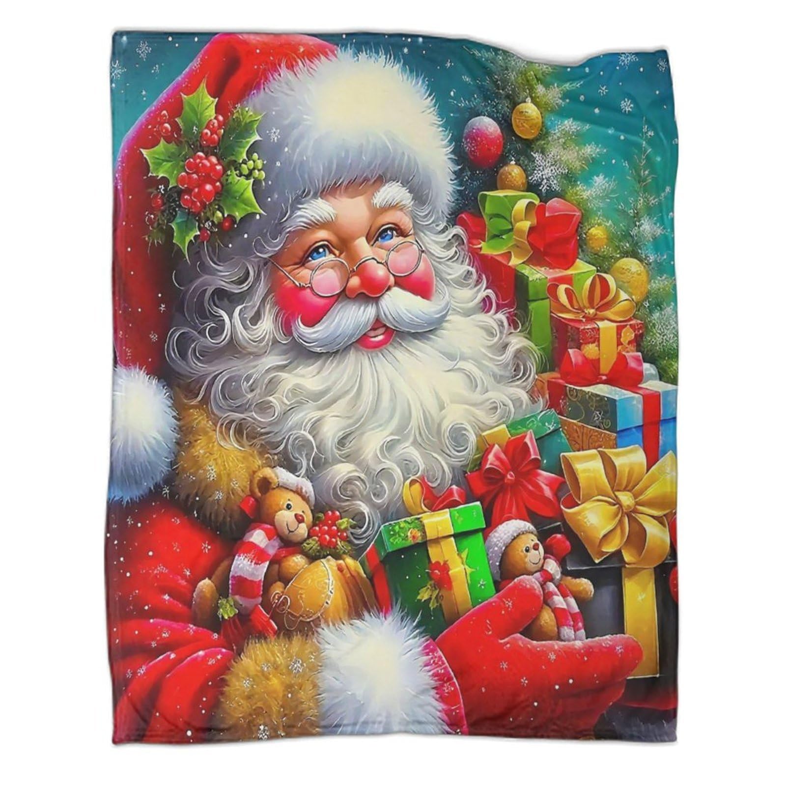 Couverture Noël flanelle 150x200cm plaid léger imprimé 3D Père Noël