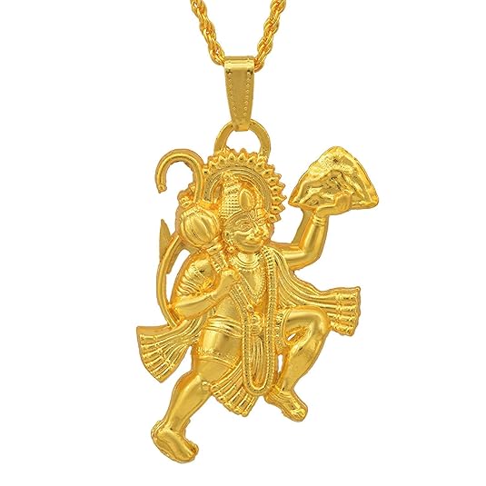 Gold plated Brass, Big and Bold Flying Hanuman Bajrang bali chain pendant hindu God temple jewellery Men and Women