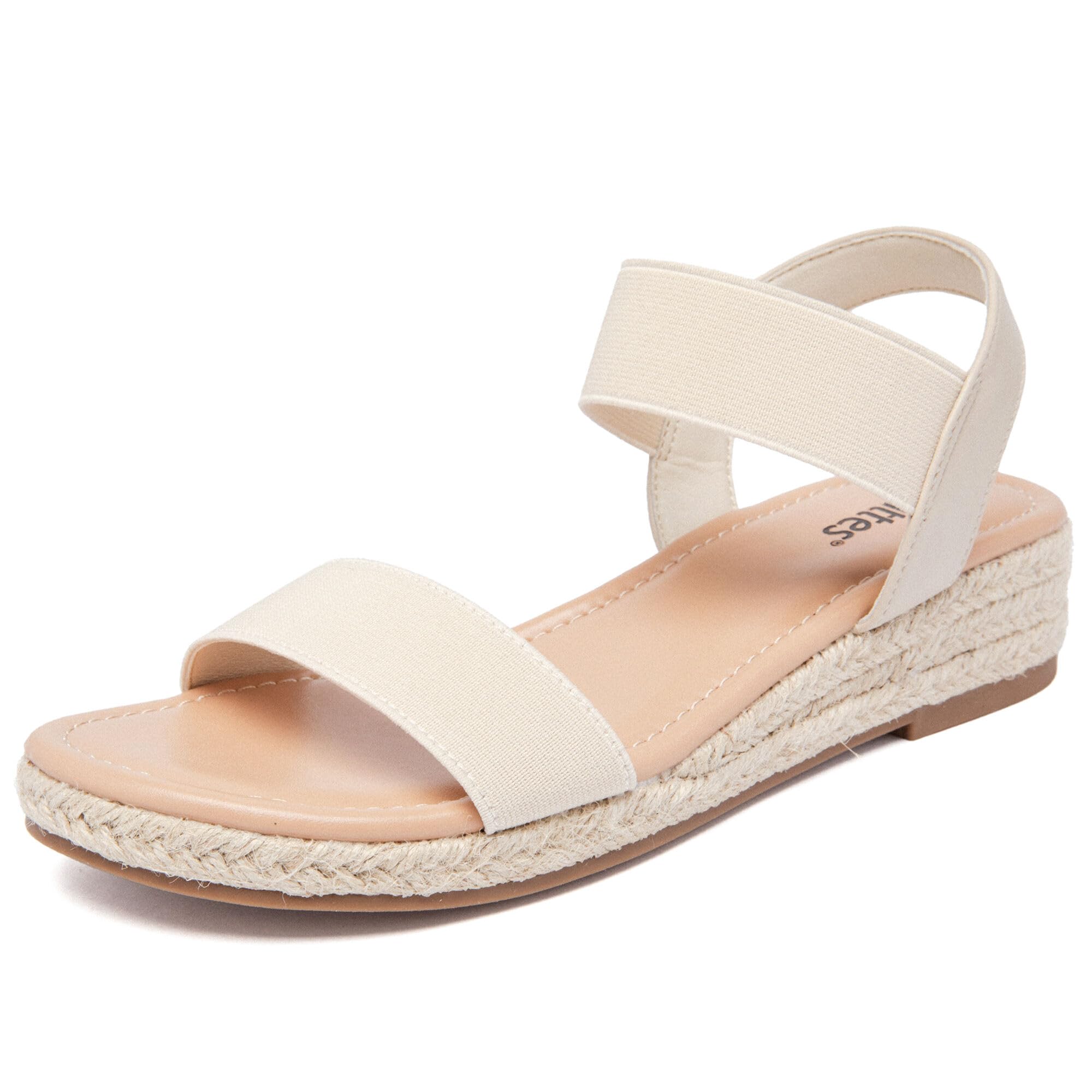 Veittes Sandales compensées à plateforme pour femmes,Sandales compensées espadrilles d'été habillées à talon avec bride élastique à la cheville, bride unique et orteils ouverts