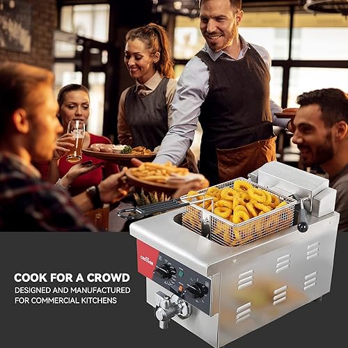 Vista 12 de CROSSON Freidora eléctrica de doble tanque de 12L con drenaje, cesta sólida y tapa para uso en restaurantes y hogares, 120 V, freidora comercial