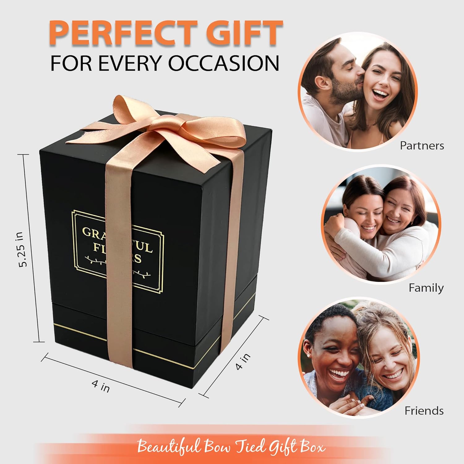 Graceful Fleurs Real Long Lasting Roses in a Box for Years, Preserved Fresh Forever Flowers for Delivery Birthday, Eternal Floral Valentines Gifts for Her (Light Peach, Black Box, 4 Roses) - Image 3