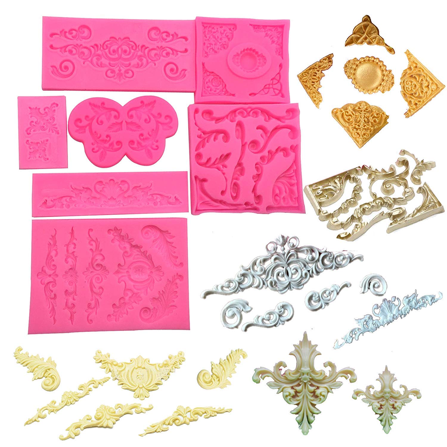 Moule à motifs en relief baroque silicone pour décoration de gâteaux