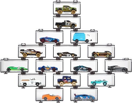 Hot Wheels Storage Display Case DIY Toy Car Storage Match Box & Hot Wheels Organizer 1/64 Scale Diecast Car with 16 Transparent Boxes