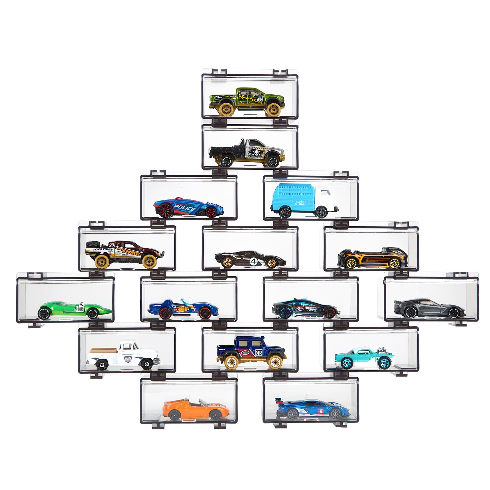 Hot Wheels Display Case: Stackable Toy Car Storage, Transparent Organizer for Matchbox & Hot Wheels 1/64 Scale Diecast Cars (16 Packs, Clear Case Only)