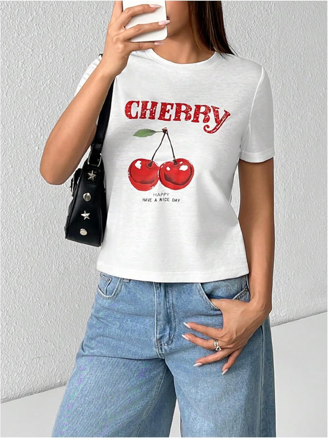 Women's Y2K Graphic Tees Cherry Print Crew Neck Short Sleeve T Shirt Summer Tight Tops - Image 3
