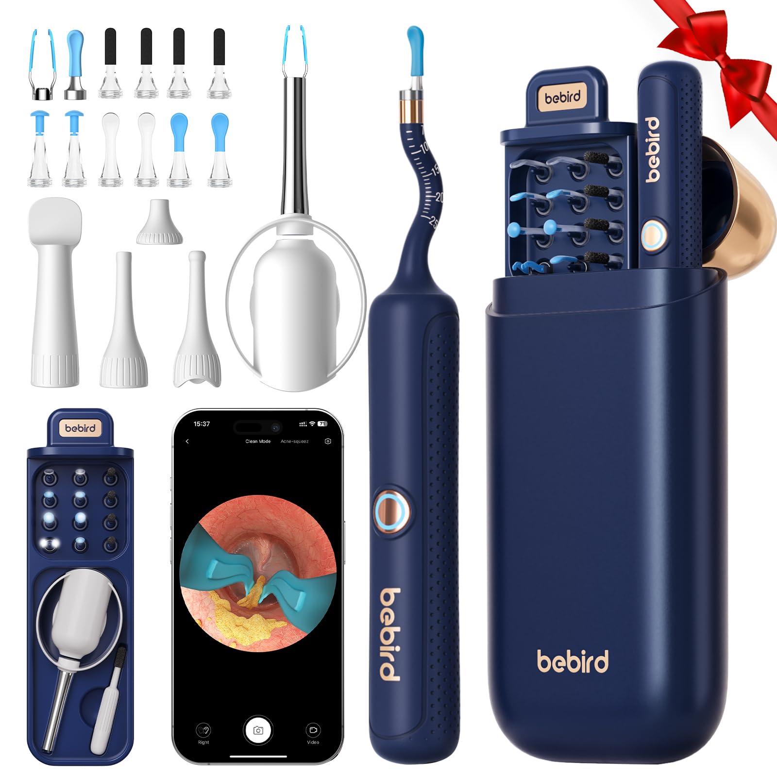 Bebird Earsight Plus R37R Ear Cleaning Camera Wax Removal Tool kit, FSA HSA Eligible Flexible Ear Scope Otoscope Camera Light, Visual Ear Picker Wireless Earwax Remover Tweezers for Adults & Kids