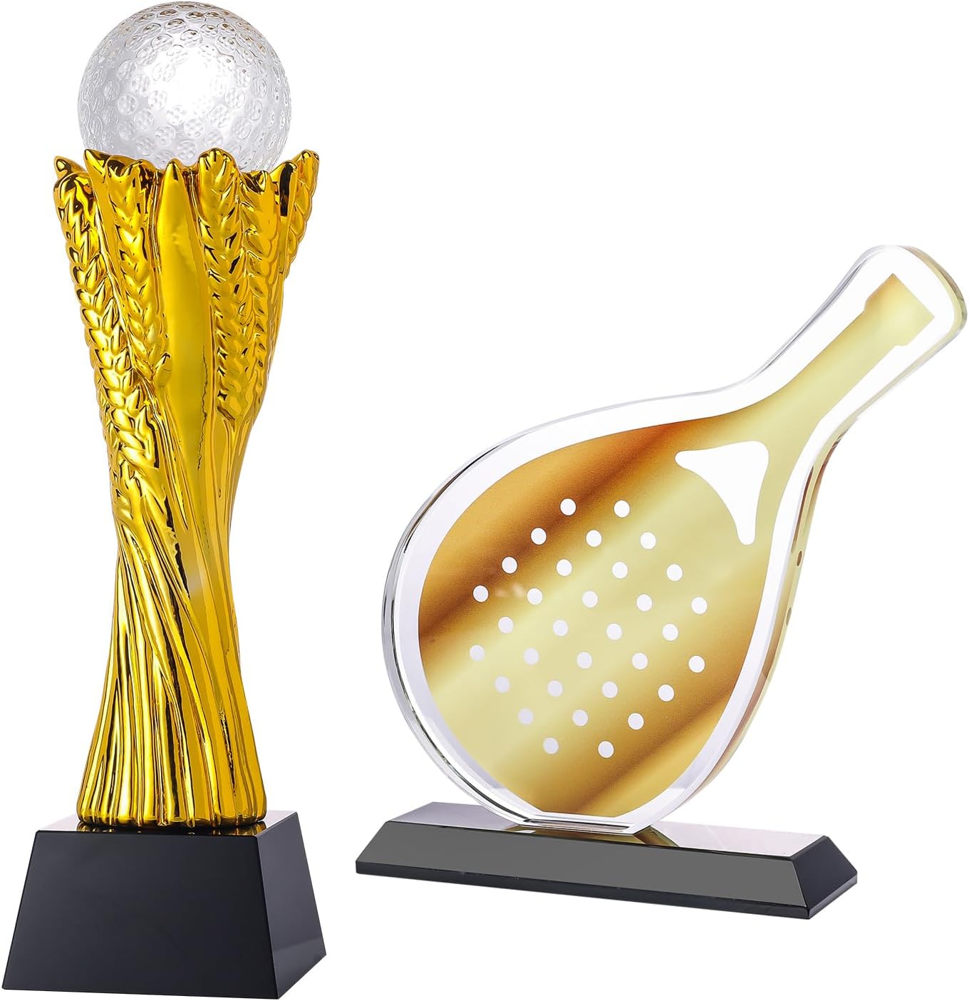 LONGWIN Bundle of 1pc Golf Trophy Cup and 1pc Glass Tennis Trophy for Tournaments, Sports Competitions, Parties