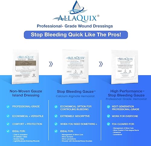 Miniatura 7 de Lite Stop Bleeding Vendaje  Vendaje de alginato de calcio para heridas (cuadrado grande de 2 pulgadas), vendaje adhesivo de gasa hemostática de