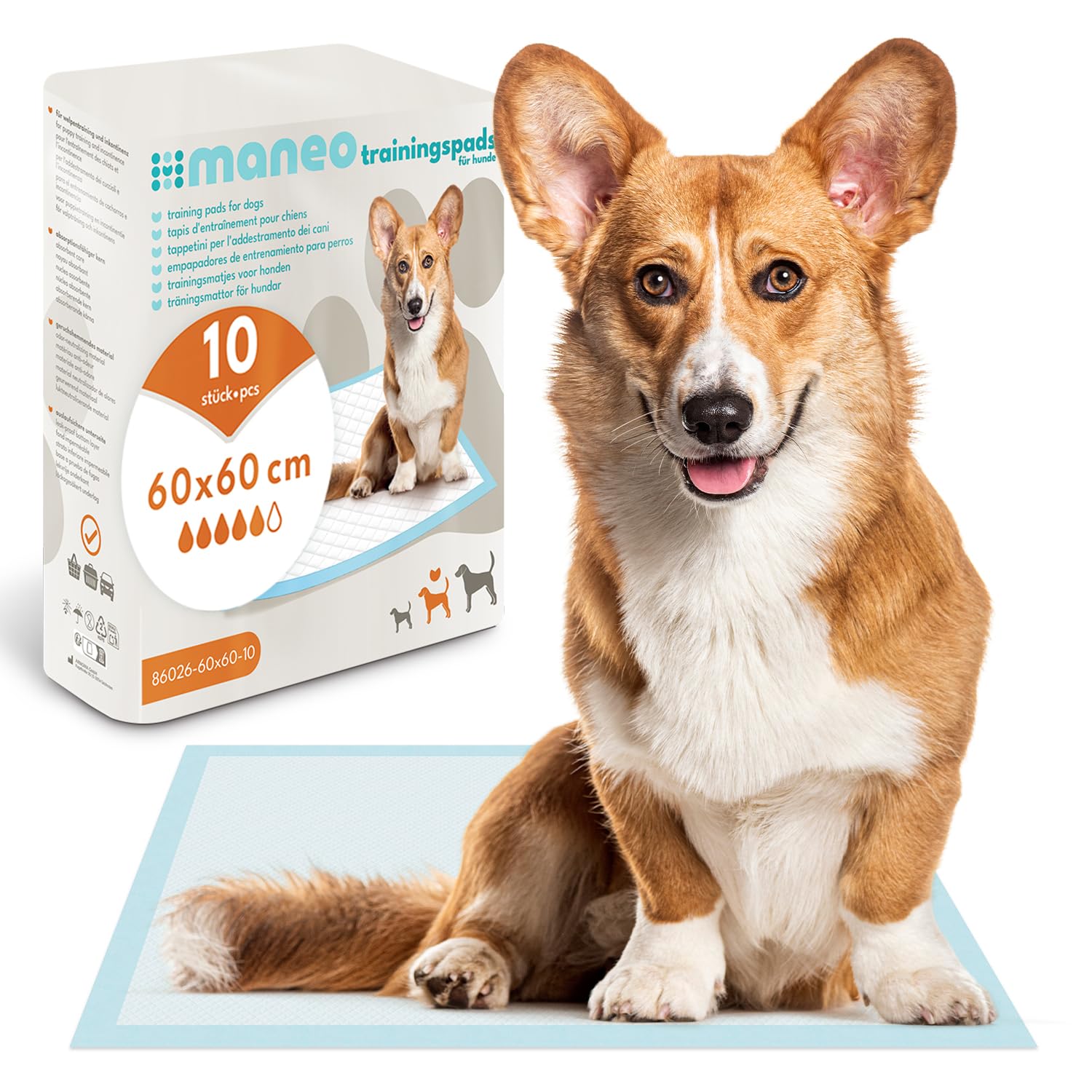 30x Welpen Unterlagen 60x60cm, maneo Trainingspads für Hunde, Welpen Unterlagen saugfähig, Hundeklo auslaufsicher, 5-lagige Pipi Matten für Hunde, Katzen & Co., Puppy Pads, Welpen Zubehör, Pipi Pads
