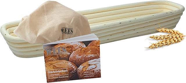 WEES-CK koszyk do garowania bagietek, wykonany ręcznie ze 100% naturalnego rattanu, koszyk do fermentacji dla profesjonalistów i domowych piekarzy, w zestawie instrukcja (może nie być dostępna w języku polskim), lniana (43