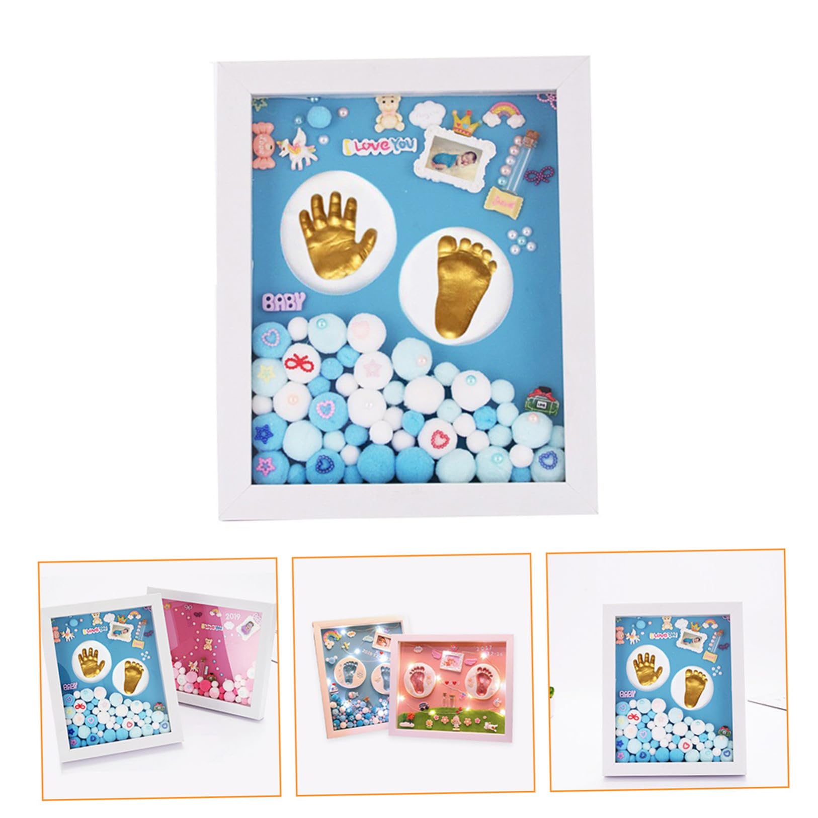 Kit Cornice in Acrilico Impronte Mani e Piedi o Ragazzo Ragazza Oro Cornice Porta Foto Ricordo Regalo Nascita da o da Appoggio Appoggio come Regalo Nascita Bimbo Bimbo per