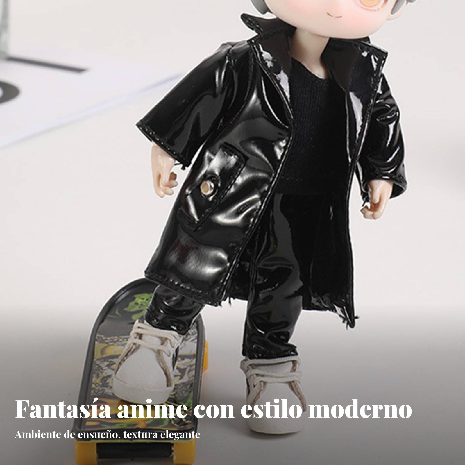 Bjd Doll Outfit Abrigo Miniatura para Muñeca Ob11 Chaqueta PU Ropa 1/12 Estilo Trinchera con Detalle en Costuras Adecuada para Coleccionismo Fotografía y Exhibición , Color to 1