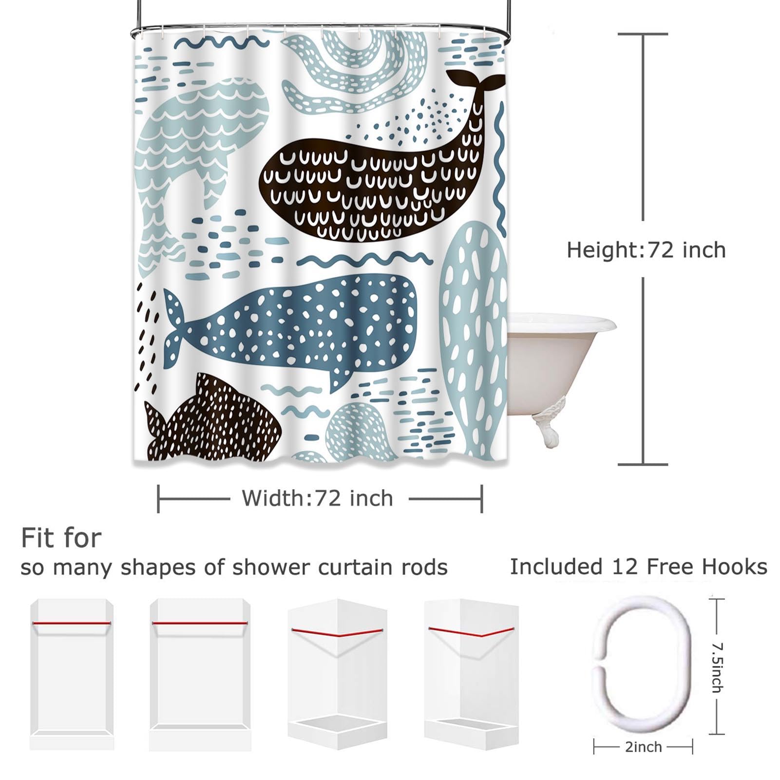 VaryHome - Cortina de ducha con ganchos (poliéster, impermeable, con cierre de vela), color negro