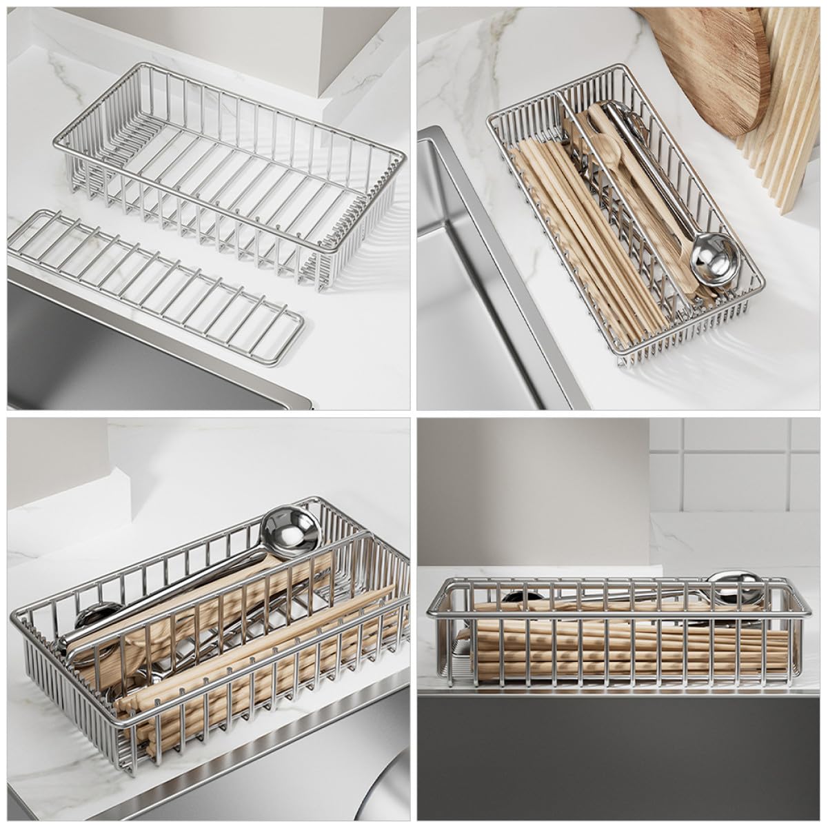 Cabilock 2pièces Panier Égouttoir pour Lave-Vaisselle Acier Inoxydable Panier à Couverts Porte-ustensiles Organisateur pour Ustensiles de Cuisine
