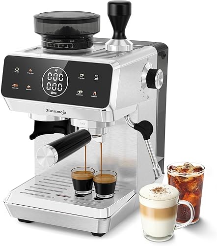 Máquina de café expreso con molinillo de rebabas, cafetera de acero inoxidable de 20 barras para el hogar, espumador de leche y varita de vapor para