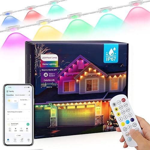 Miniatura 11 de Luces permanentes para exteriores de 147 pies con 54 luces LED inteligentes RGBIC, aplicación/control remoto IP68 impermeable para decoración