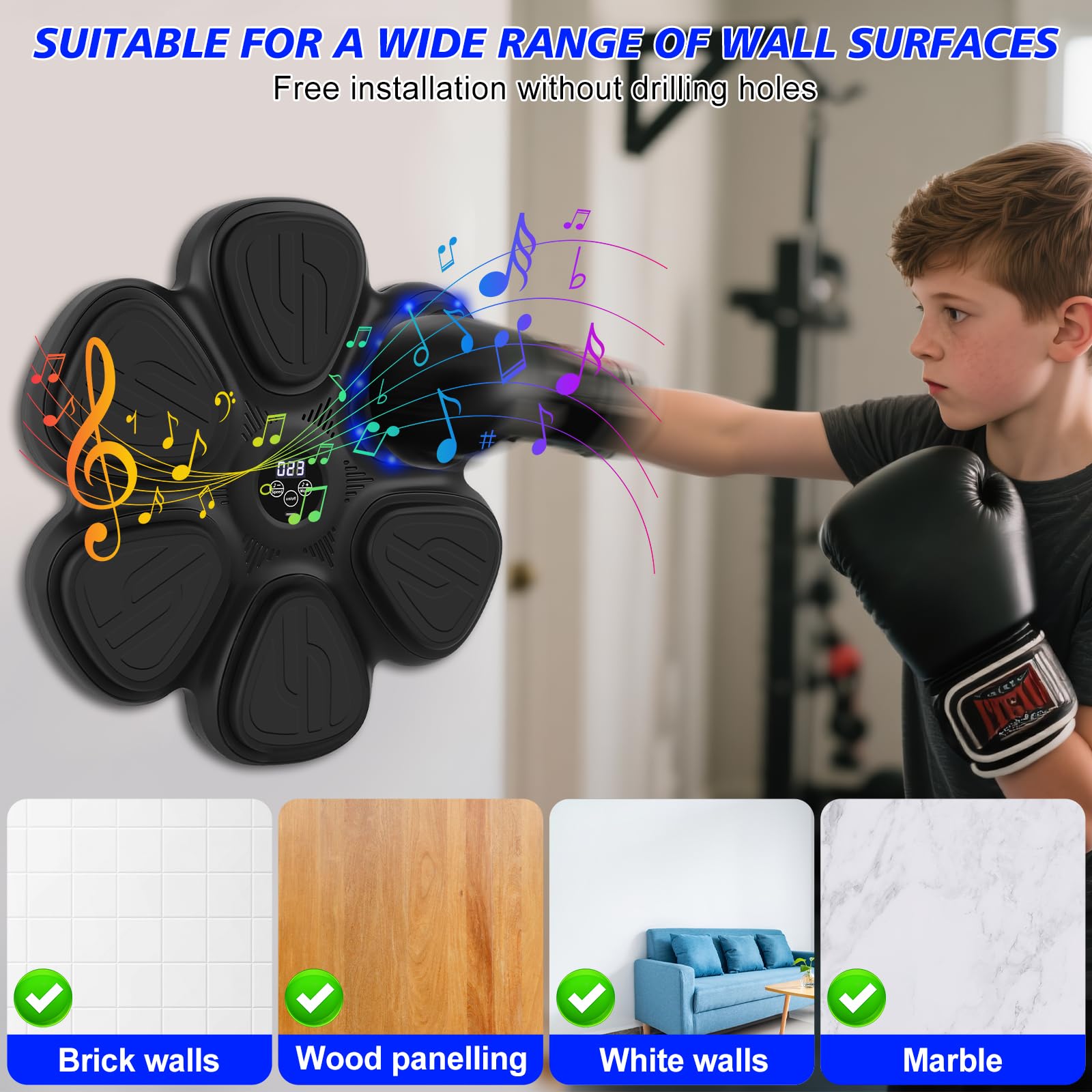 Music Boxing Machine dla dorosłych, maszyna bokserska z muzyką, LED i rękawicami bokserskimi, 9 trybów prędkości, maszyna bokserska dla dorosłych i dzieci, trening lisów do domu