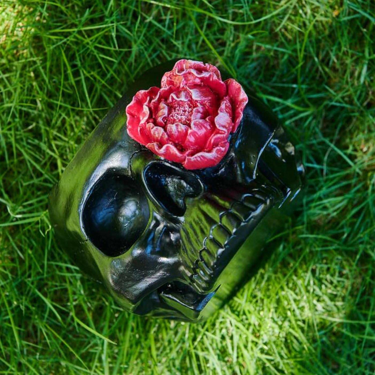 Skull-Planter Gothic Home-Decor - Black Room Decor Head Planter Skull Decor Flower Pot Succulent Pot with Drainage Halloween Candy Bowl (Plants or Candies are not Included)