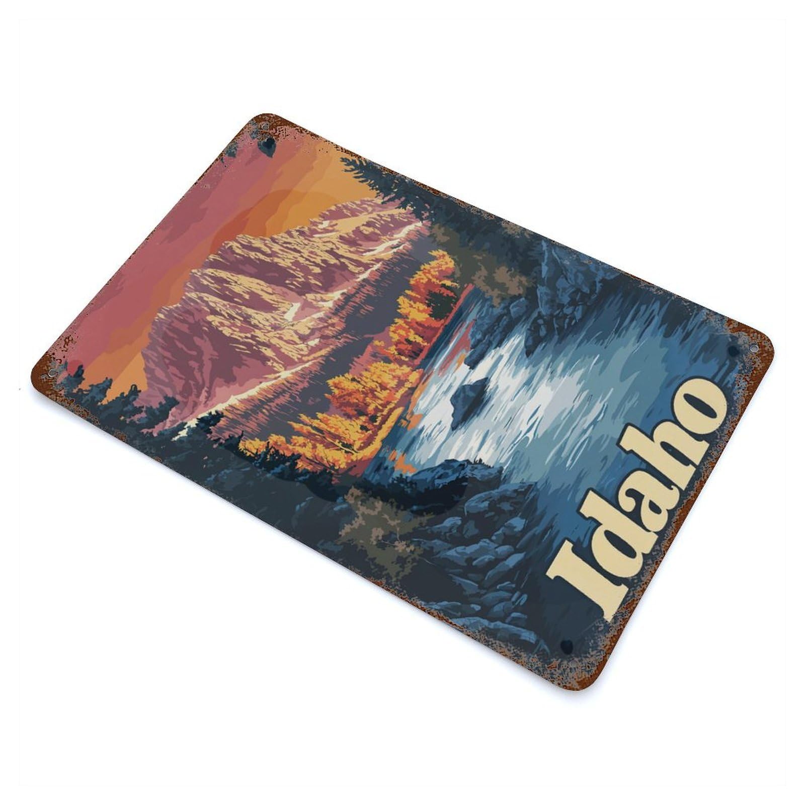 Idaho Mountain River Decorative Tin Sign 11.8"x7.9", Rustic Home Decor for Garage, Pub Or Kitchen