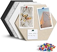 Vista 21 de 12" Large Bulletin Board with 30 Push Pins, Pack of 8 Hexagon Felt Pin Board Notice Boards for Home Office, Felt Wall Tiles for Photos Memos
