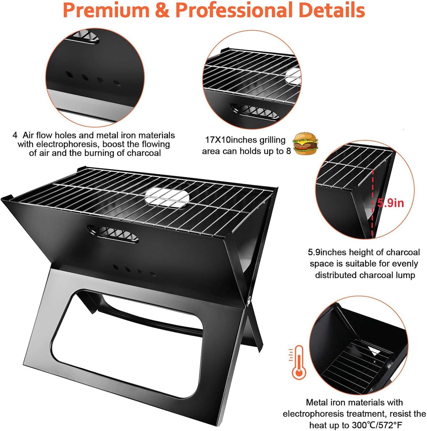 Barbecue Charcoal Grill, Foldable Camping BBQ Grill Charcoal Camping Barbecue Grill for Patio Backyard Garden Party Picnic Outdoor Cooking Portable Barbecue Grill