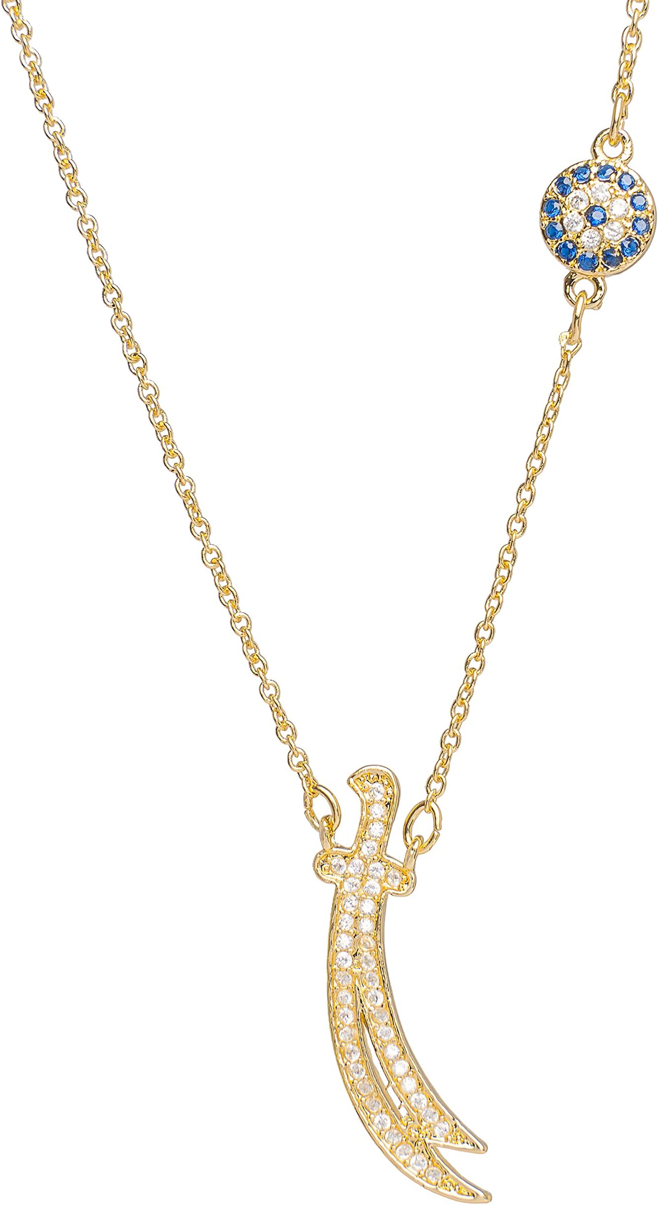 Remi BijouNecklace with Pendant Zulfikar Turkish Nazar Boncuk Cube Evil Eye - Gold Colour