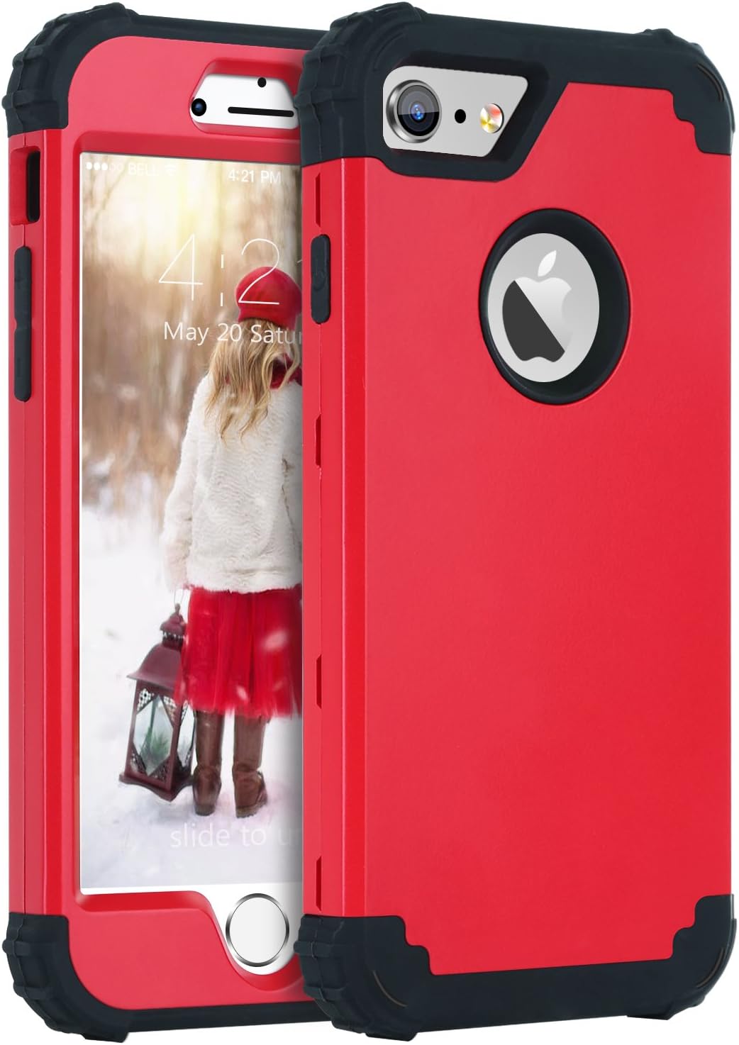 BENTOBEN iPhone 6S Case, iPhone 6 Case, 3 in 1 Hybrid Hard PC Soft Rubber Heavy Duty Rugged Bumper Shockproof Anti Slip Full-Body Protective Phone Case for 4.7 Inch Apple iPhone 6S/6, Black/Red