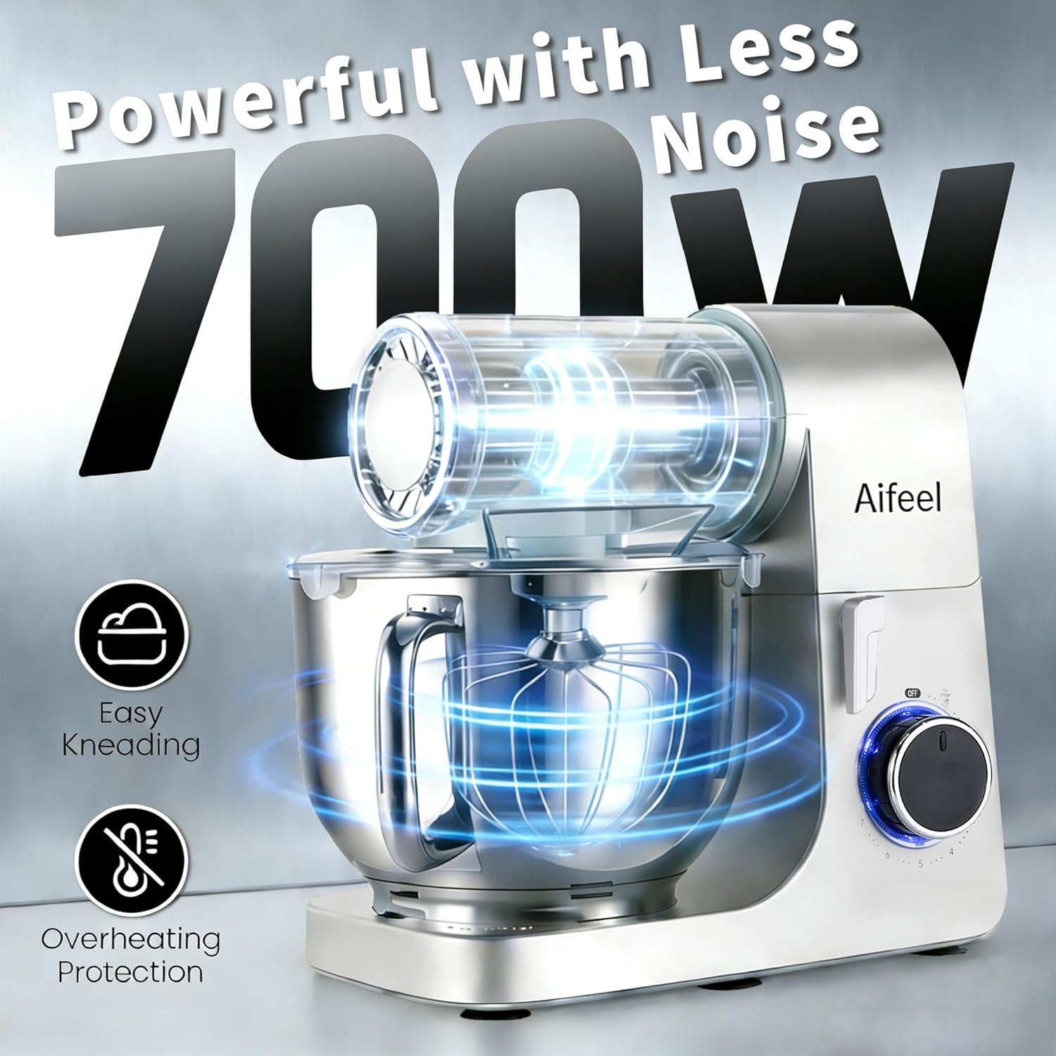 Aifeel Stand Mixer,6.5QT Tilt-Head Electric Stand Mixer,700W DC Motor with Low Noise,Kitchen Mixer with Dough Hook,Beater,Whisk,Dishwasher-Safe Attachments for Baking (Black) - Image 3