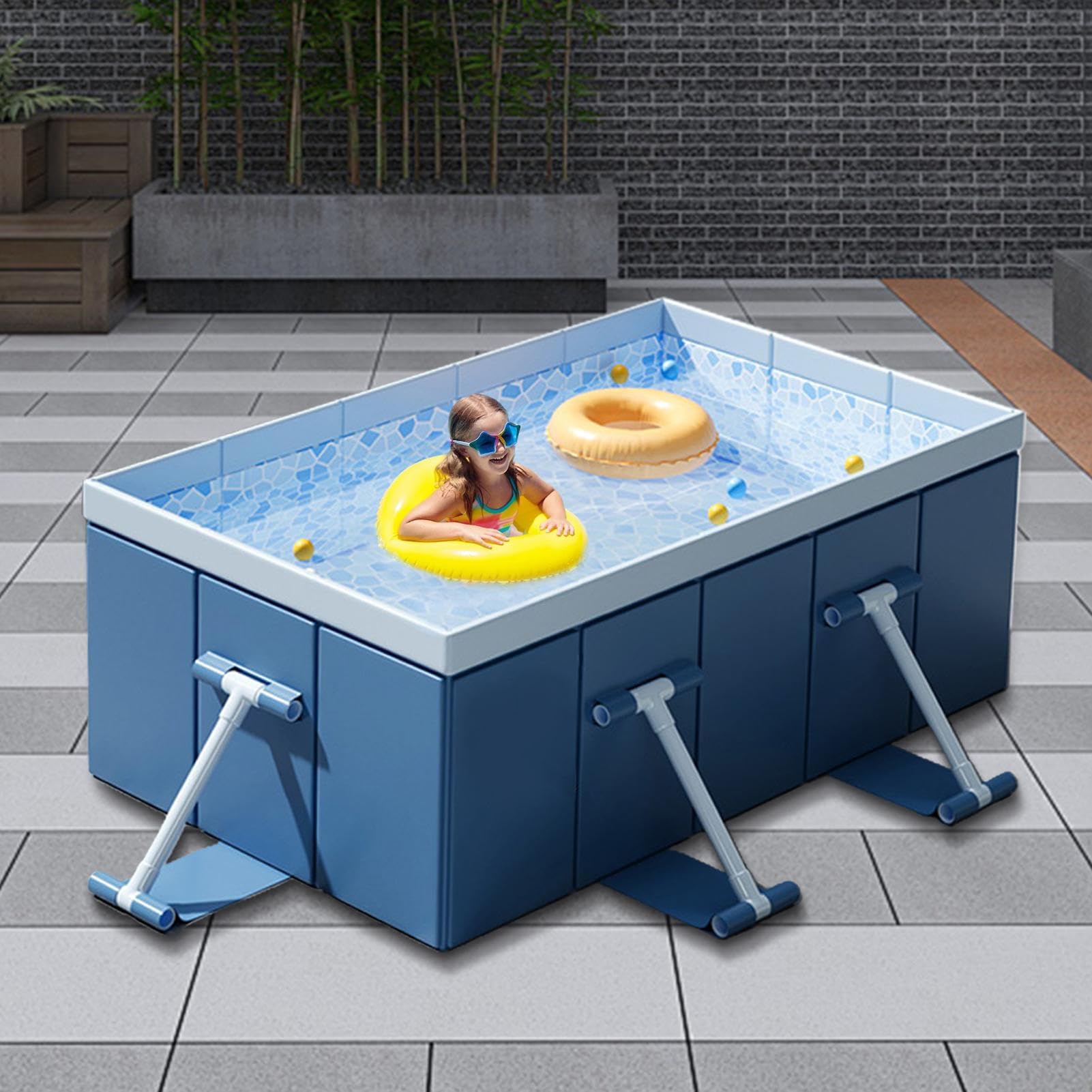 Piscina portátil, Piscina no Inflable Nates Plegables enmarcados para niños | Juguete de patio trasero de verano de verano para adultos, niños y mascotas