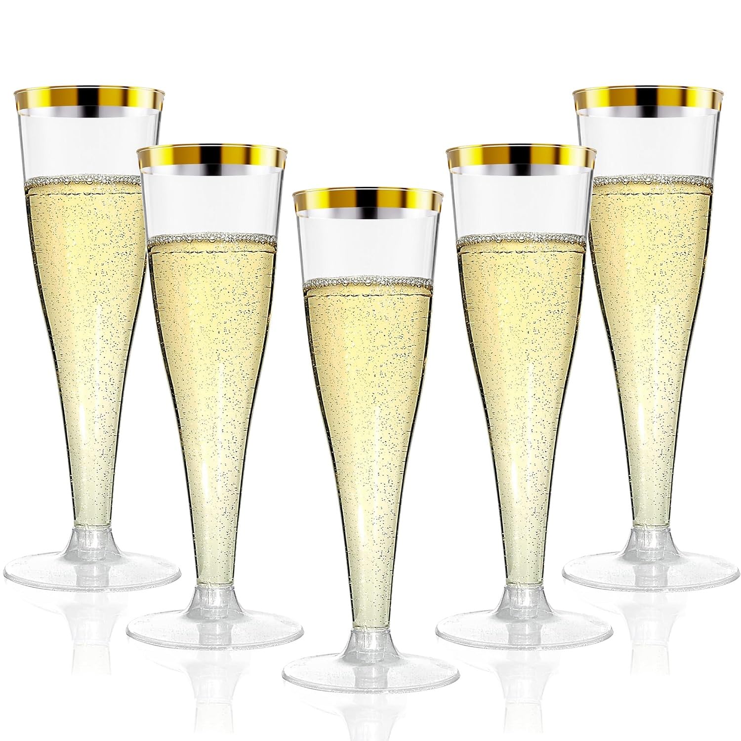 Torchero 20 Pack Champagne Flutes Plastic Wine Glasses Disposable 4 5 Oz Gold Rim Mimosa Glasses for 2026