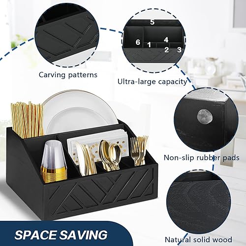 Miniatura 8 de Dispensador de platos de papel, soporte de platos de papel para encimera de cocina, organizador de cubiertos rústico de madera, caja organizadora de