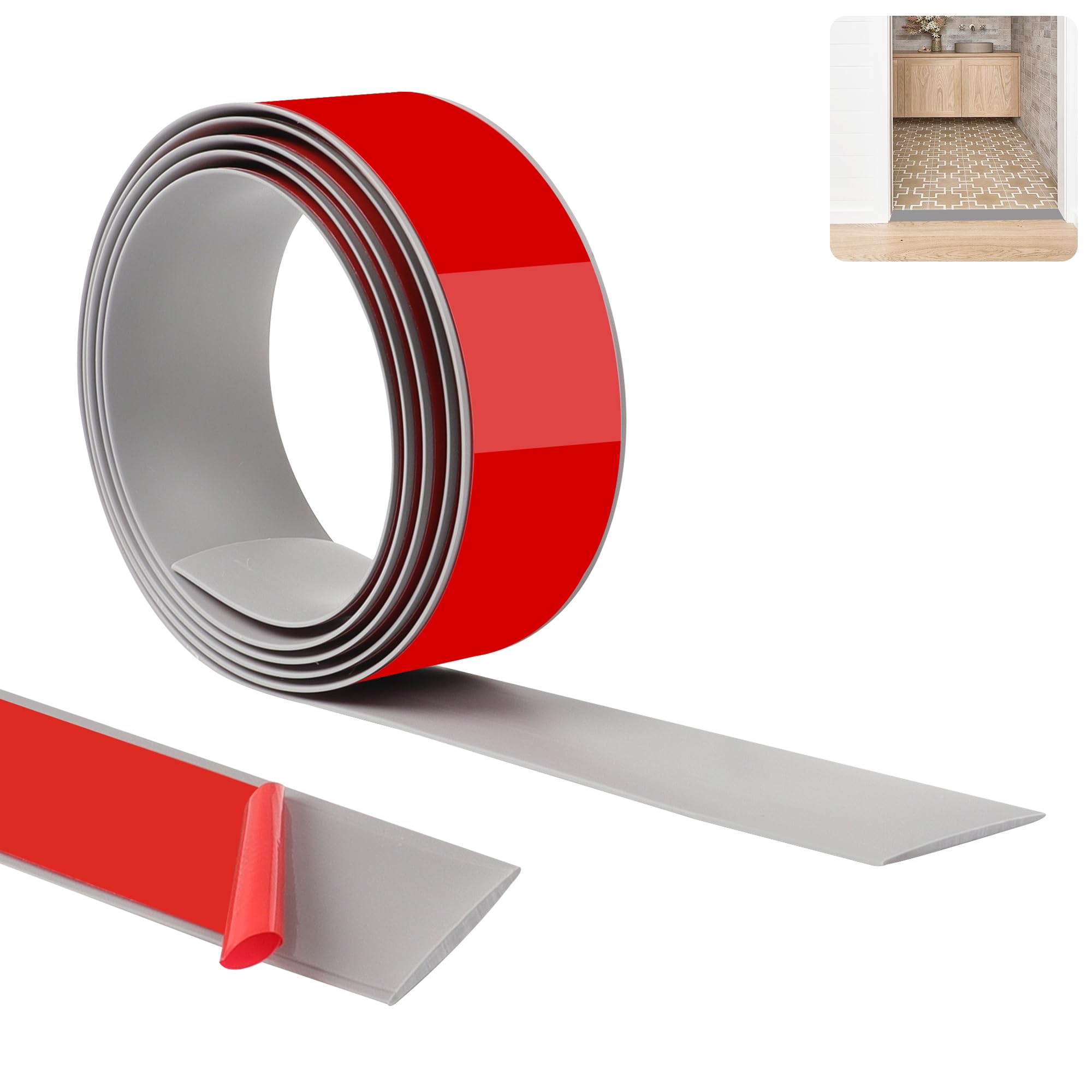 Tecdw Grey 200Cm-5Cm Multi-Functional Pvc Floor Transition Strips, Self-Adhesive Floor Strips For Doorways Suitable For Smooth Transitions And Joint Coverage Between Laminate Flooring And Carpet And Tiles.