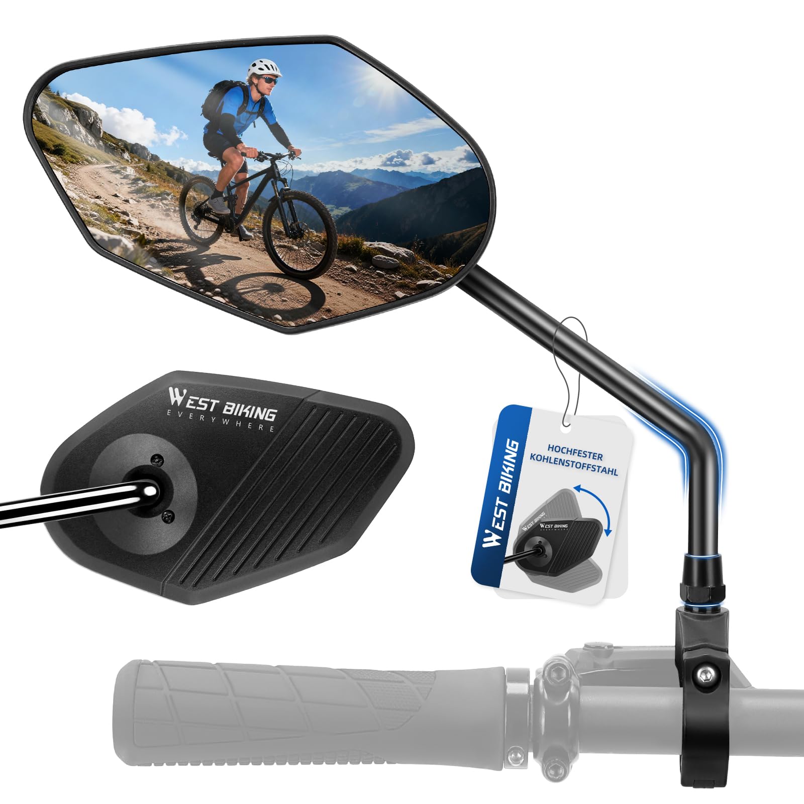 CYCLESPEED Fahrradspiegel Lenker, um 360° Drehbarer HD Rückspiegel, Breite Perspektive Spiegel, Hochfester Kohlenstoffstahl, Fahrradzubehör für E-Bike, MTB und Roller,Passt auf 22–26 mm Lenker