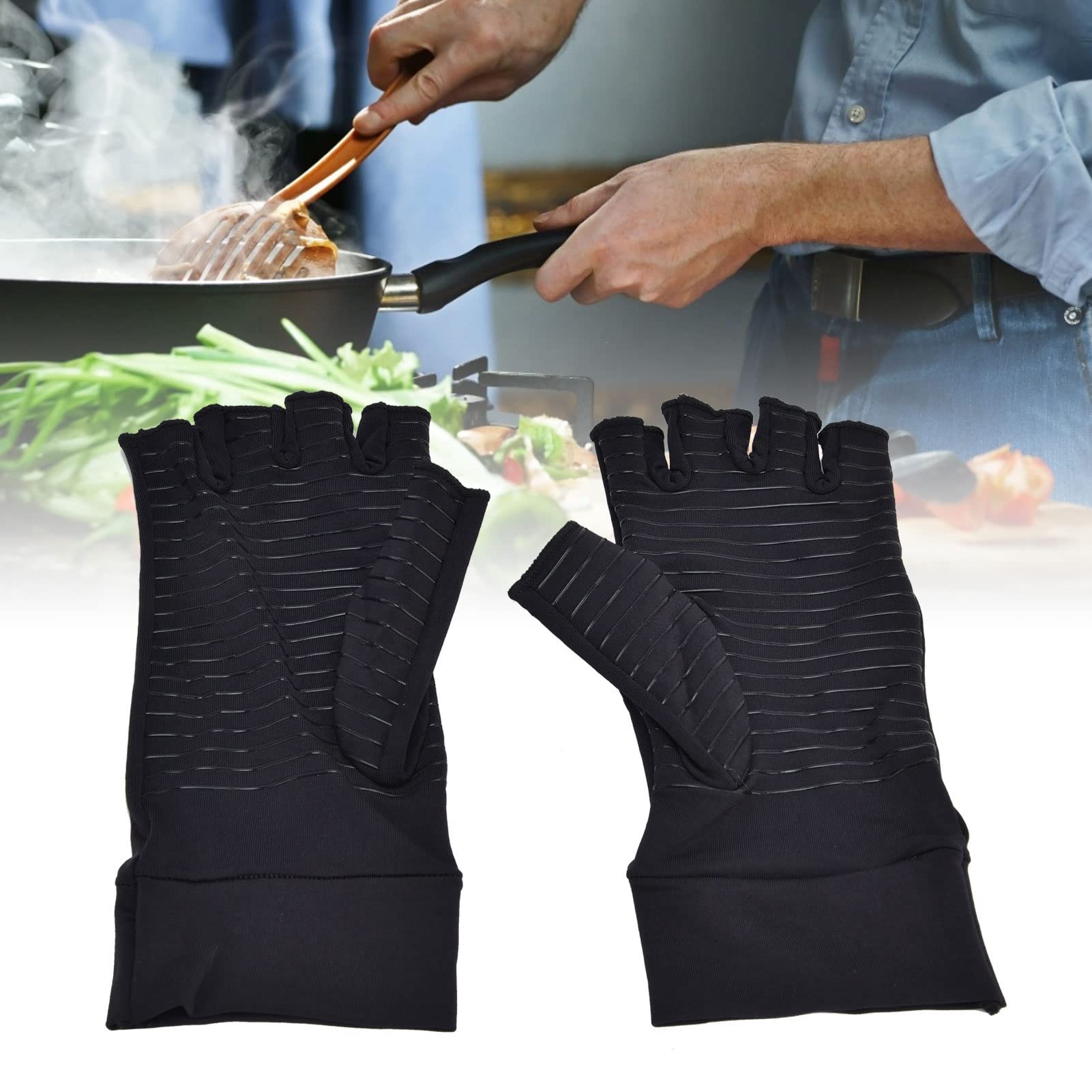 NYSUZHOUJI Copper Arthritis Compression Gloves Pain Relieving Half Finger Recovery Gloves for Men Women (L)