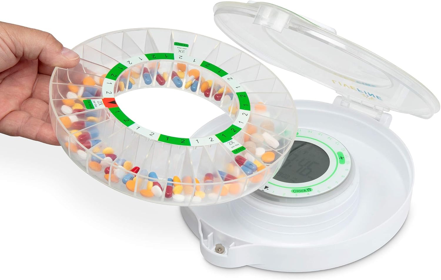Live Fine 28-Day Automatic Pill Dispenser with Upgraded LCD Display, Key Lock, Sound & Light for Prescriptions, Medication, Vitamins, Supplements & More