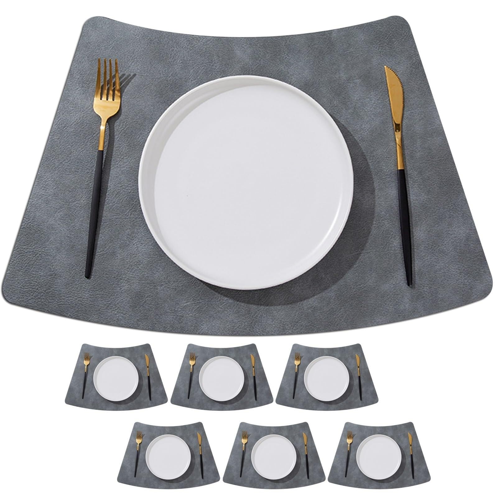 Keilförmige Tischsets aus Kunstleder für runde Tische, hitzebeständige, waschbare und abwischbare Tischsets, wendbar(Grau,Set of 6)