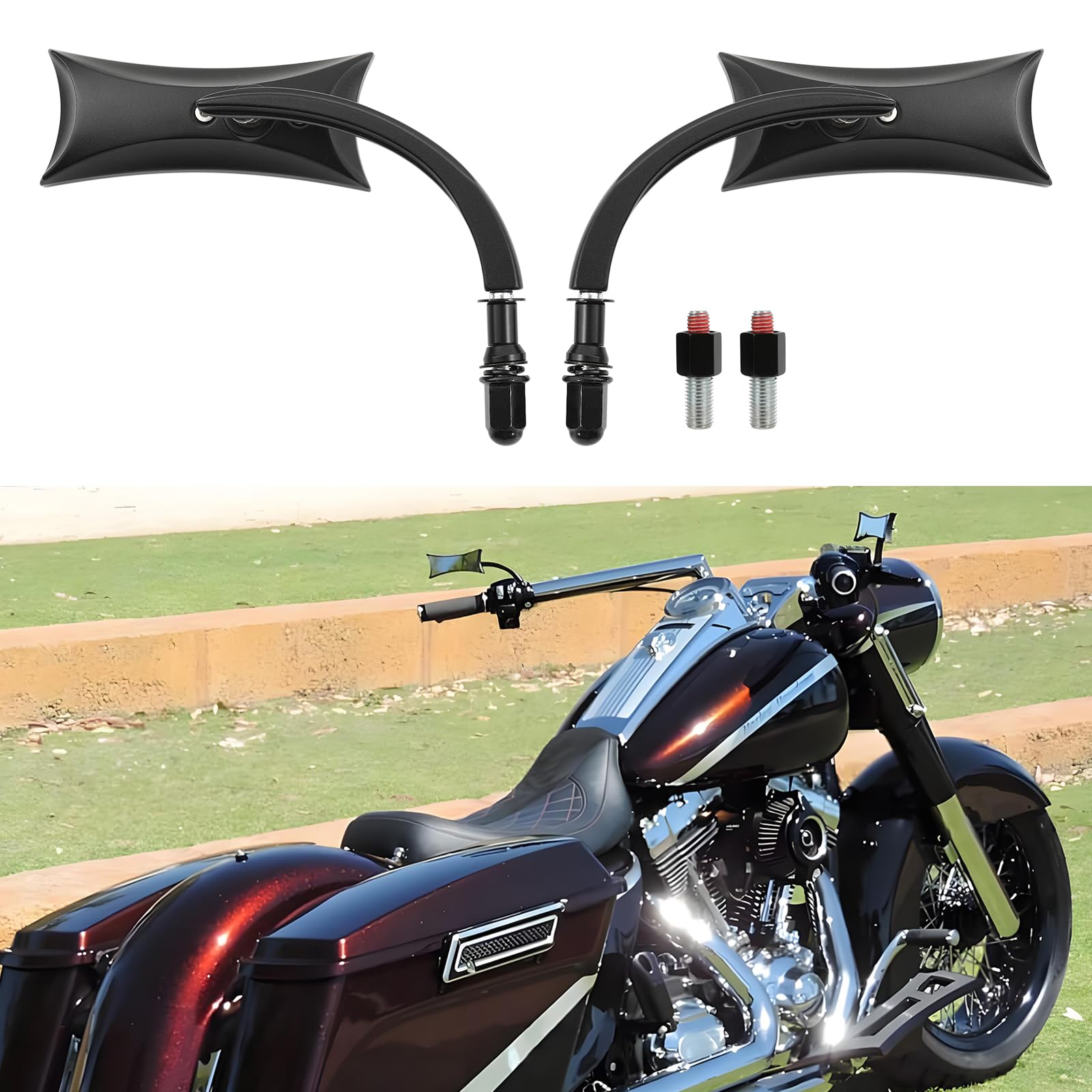Specchietti Moto Nero, M10 Specchietto Retrovisore Moto Accessori Laterali Forma Irregolare Compatibile con Harley Sportster Custom Iron 883 Road King Street Softail ed Electra Glide
