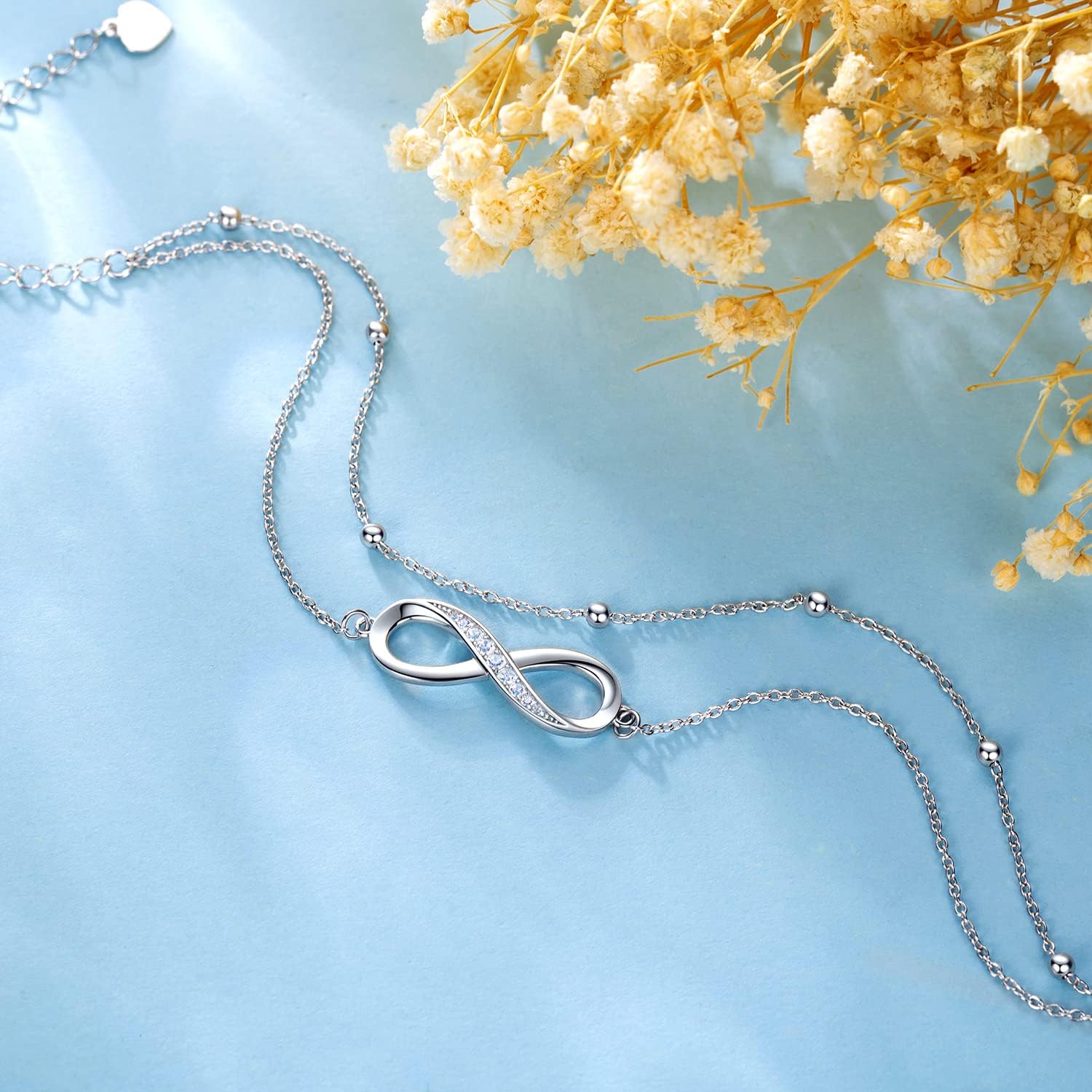Bracelets for Women infinity bracelets for women 925 Sterling Silver Heart Cross Sunflower Infinity Pearls Charm Adjustable Bracelet Birthday Christams Jewelry Gift for Her Women