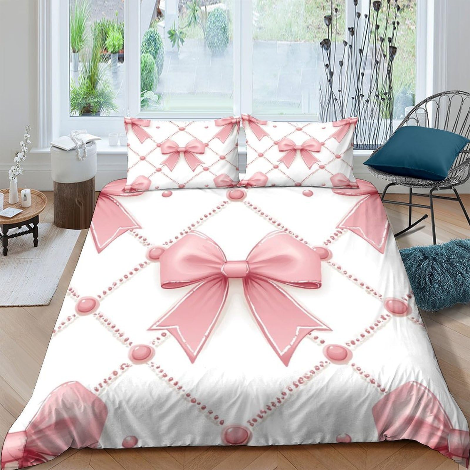 Ctjqhvkz Style-8 3D Printed Pink Ribbon Gift Fitted Sheet Microfiber Soft Decorative Bow Bed Cover For Bedroom Guestroom Easy Care Single（135X200cm）