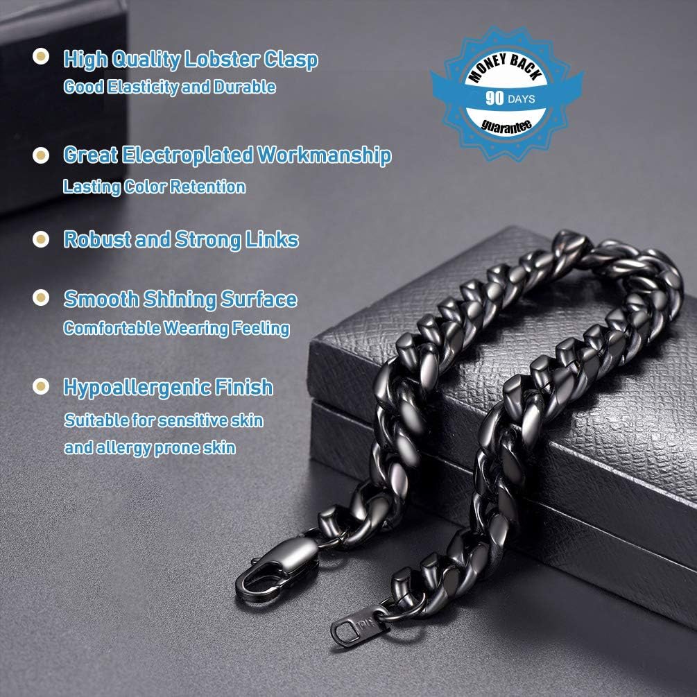 Miniatura 4 de PROSTEEL Pulsera de acero inoxidable para hombres y mujeres, elegantes pulseras de eslabones cubanos, chapado en oro negro de 18 quilates, ancho